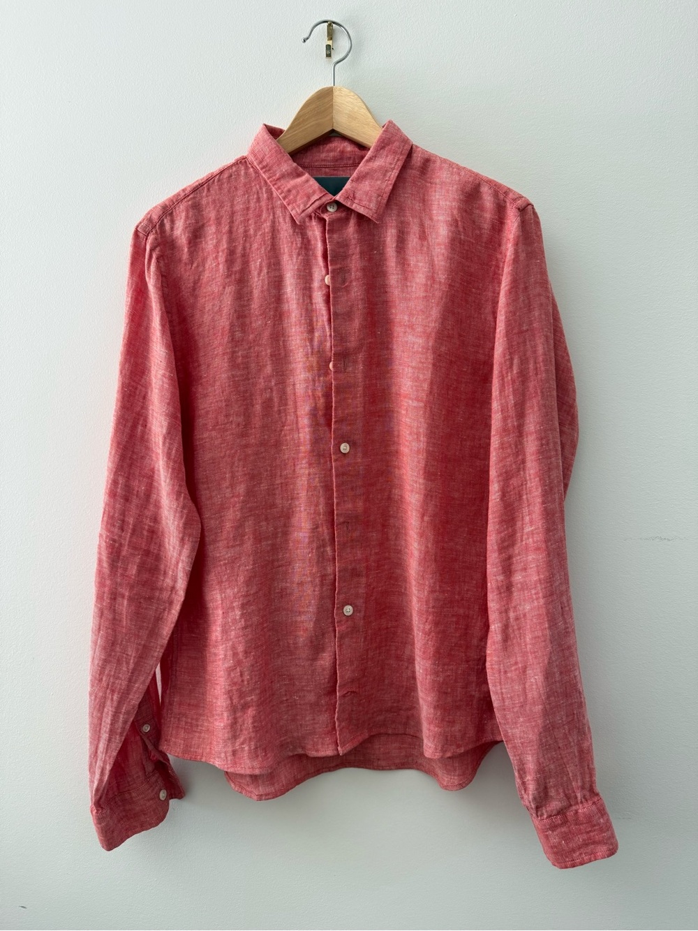 Vince Men’s 100% Linen Button-Down Shirt | Size M | Coral Red Chambray